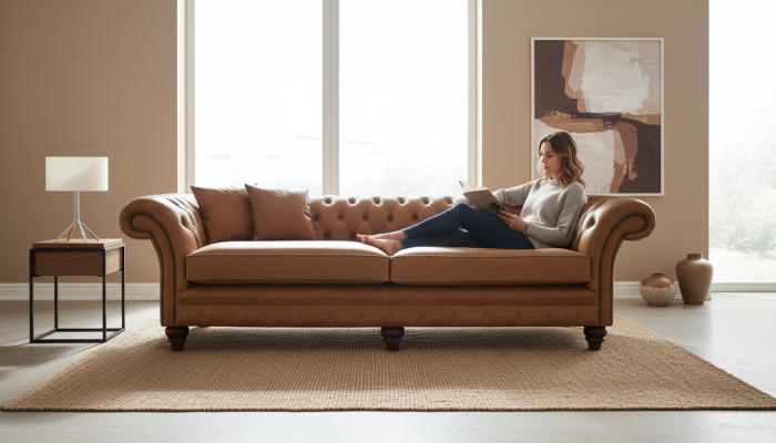 Chesterfield Sofa Braun xxl Big Leder Wohnzimmer Möbel 4 sitzer Braun
