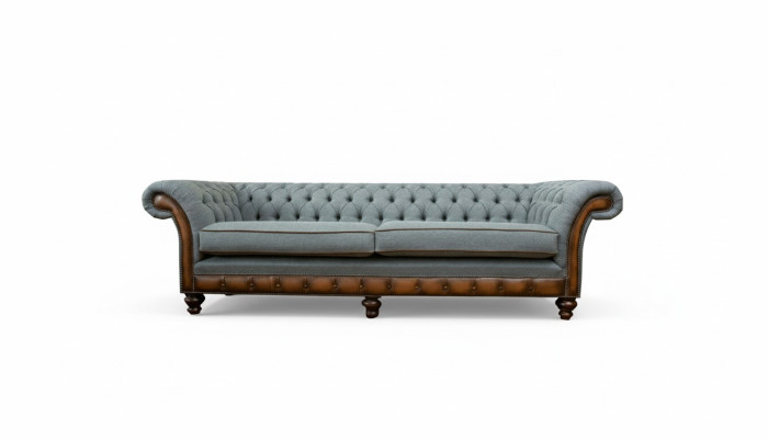 Big xxl Sofa 4 Sitzer Couch Chesterfield Polster Garnitur Leder Textil Grau