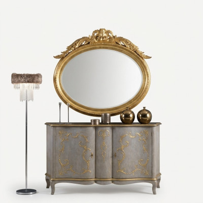 Ovaler Spiegel Wandspiegel handgefertigter Holz Rahmen Glas Barock Rokoko Gold