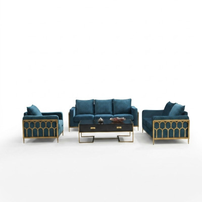 Blaue Edelstahl Sofagarnitur 3+2 Sitzer Polstercouchen Moderne Wohnzimmer Sofas