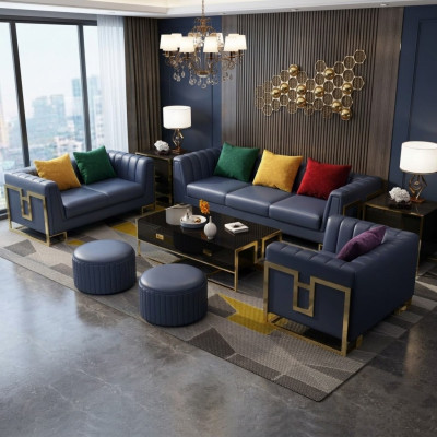 Blaue Sofagarnitur Leder 3+2 Sitzer Set Polstersofas Wohnzimmer Couchen