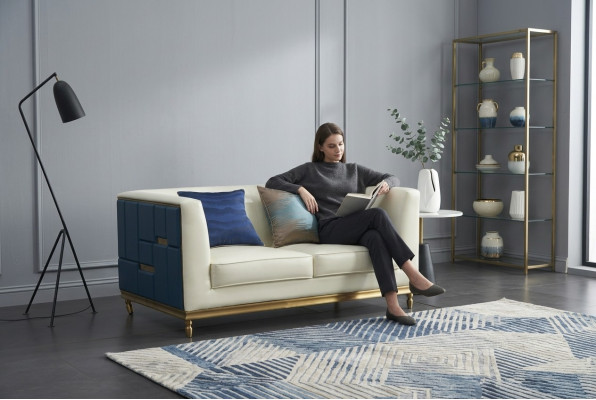 Sofa Couch Design Polster Modern Grau Kunstleder Sofas 2 Sitzer Zweisitzer