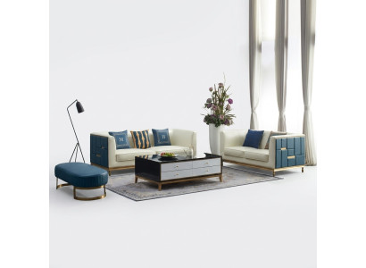 Sofagarnitur 3+2 Sitzer Beistelltisch Couchtisch Hocker 4tlg. Wohnzimmer