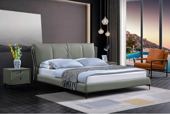 Lederbett Polster Bett Bettgestell Luxus Schlafzimmer Möbel Grün Design Leder