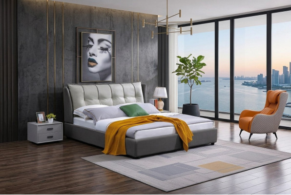 Leder Design Bett Doppel Luxus Ehe Modernes Hotel Gestell Schlaf Betten Zimmer