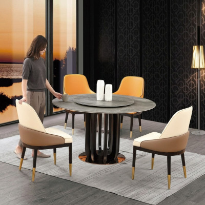 Luxus Design Esszimmer Runder Esstisch 4x Klassische Sessel Lehn