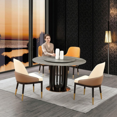 Runder Tisch Luxus Rund Tische Esszimmer Möbel Säulen Fuß Stein Optik