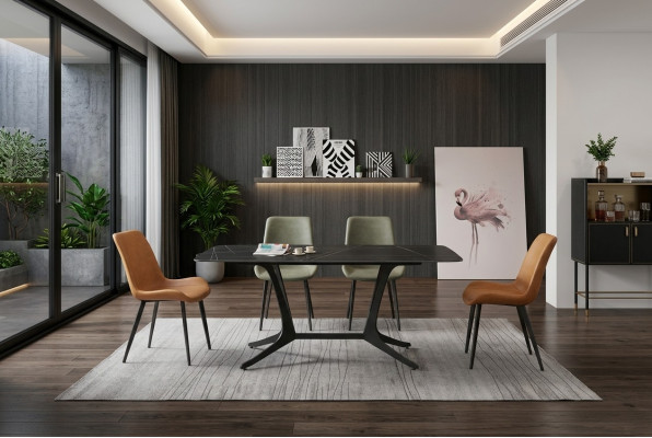 Esszimmer Luxus Tisch Säulen Tische Gruppe 5tlg. Set Garnitur Lehnstuhl