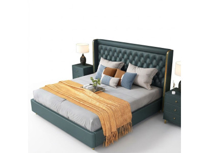 Schlafzimmer Bett Nachttische 3 tlg. Set Design Deko Luxus Betten Leder
