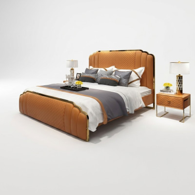 Design Lederbett Schlafzimmer 3tlg. Set 2x Nachttisch Betten Luxus Möbel