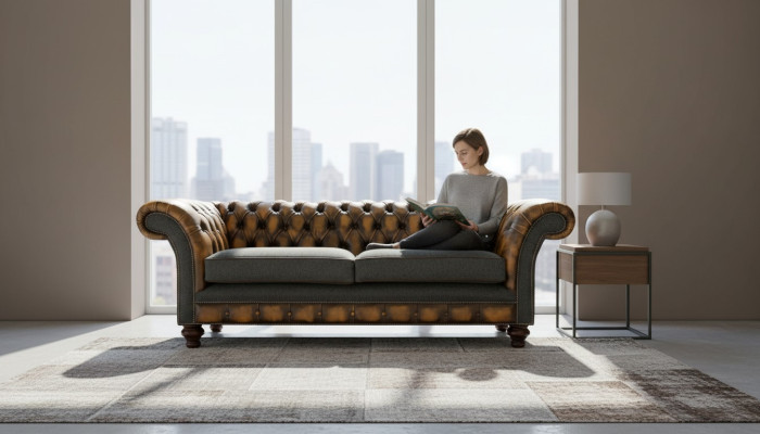 Chesterfield Gelbe Leder Designer Modern Design Möbel Luxus Wohnzimmer 3Sitzer