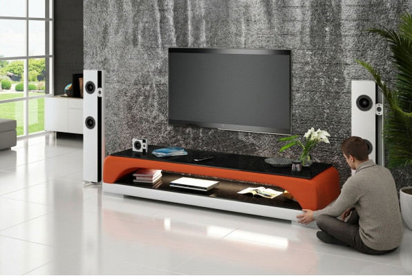 RTV TV Sideboard Leder Glas Tisch Fernseh Schrank Tisch Lowboard Mo.H