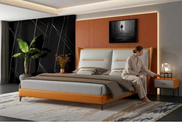 Modernes Design Bett 180x200 Leder Hotel Betten Doppel Schlaf Zimmer