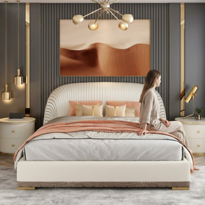 Designer Doppelbett Bett Hotel Luxus Leder Schlafzimmer 150/180x200cm