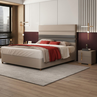 Leder Polster Bett Betten Hotel Luxus Designer Doppel Ehe Schlafzimmer Beige