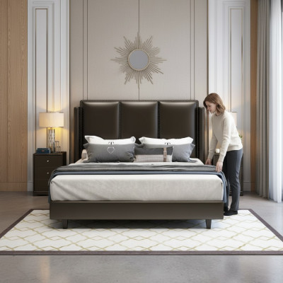 Modern Style Bett Doppelbett Schlafzimmer Leder Polster Textil Doppelbetten