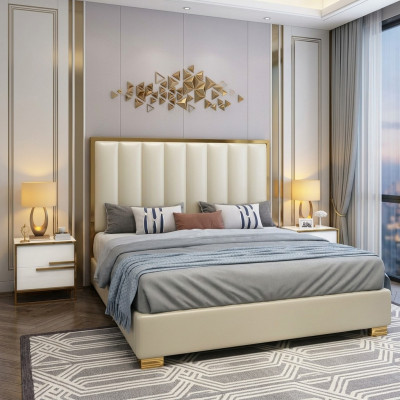 Bett Betten Holz Leder Polster Ehe Design Leder Hotel Boxspring Möbel