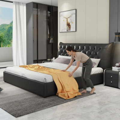 Designer Doppelbett Bett Betten Schlafzimmer Leder Luxus Hotel Polster