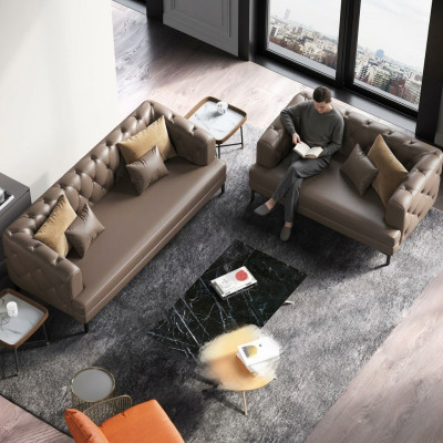 Braune Chesterfield Sofagarnitur 3+2 Sitzer 2tlg. Set Designer Deko Polster Couchen