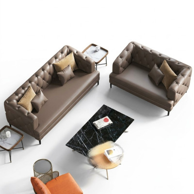 Braune Chesterfield Sofagarnitur 3+2 Sitzer 2tlg. Set Designer Deko Polster Couchen