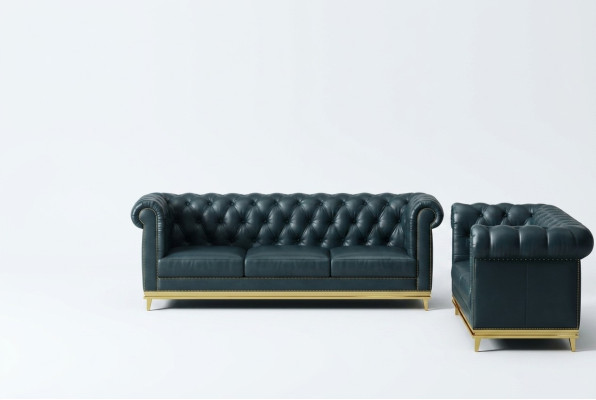 Dunkelblaue Chesterfield 3+2 Sofagarnitur Wohnlandschaft Sofas Polstercouchen