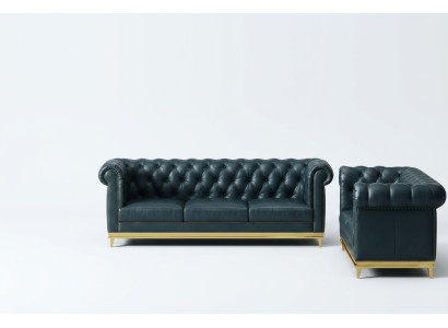 Dunkelblaue Chesterfield 3+2 Sofagarnitur Wohnlandschaft Sofas Polstercouchen