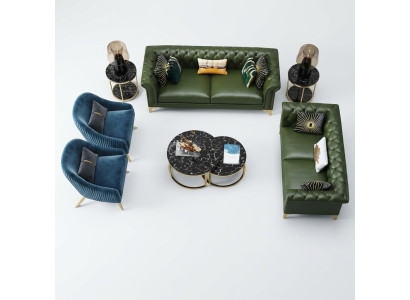 Dunkelgrüne Chesterfield Sofagarnitur 3+2 Sitzer Moderne Polster Wohnlandschaft Sofas