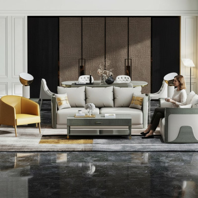 Edle Graue Wohnzimmer Sofagarnitur 3+2 Sitzer Ledercouchen Exklusive Möbel