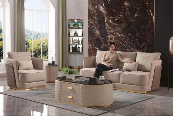 Komplett Set Sofa 3+1er + Couchtisch Beistelltisch Designer Wohnlandschaft