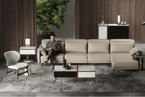 Designer Ledersofa Ecksofa Polster Eck Couch Sitz Eck L Form Garnitur Sofa Neu