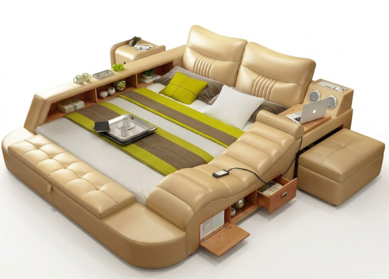 Bett Multifunktion - Tresor - Wärme Liege USB Sound Hotel Betten Leder