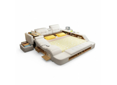 Doppel Design Leder Bett Polster Betten Moderne Hotel Multifunktion