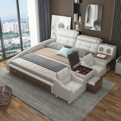 Multifunktions Bett Luxus Design Leder Betten Hotel Doppel Ablage Regal