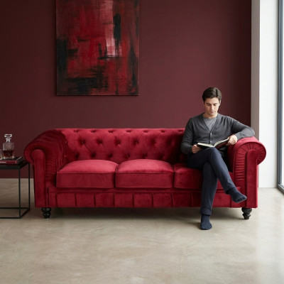 jvmoebel ® - Leder Sofa Couch - Rote Polster Dreisitzer Couch Garnitur 3er Neu