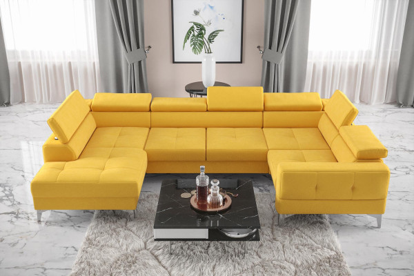 Modern Luxus Automatik Ecksofa Stoff U-Form Couch Textil Schwarz Elegant Neu