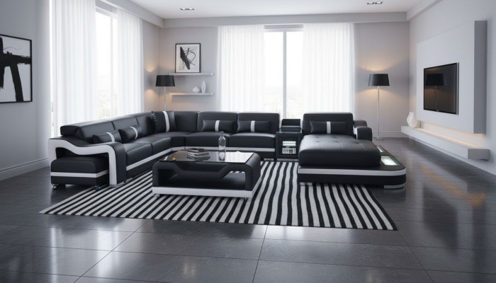 Ecksofa U-Form Wohnlandschaft Sofa Couch Polster Ecke Stoff Sofas Neu