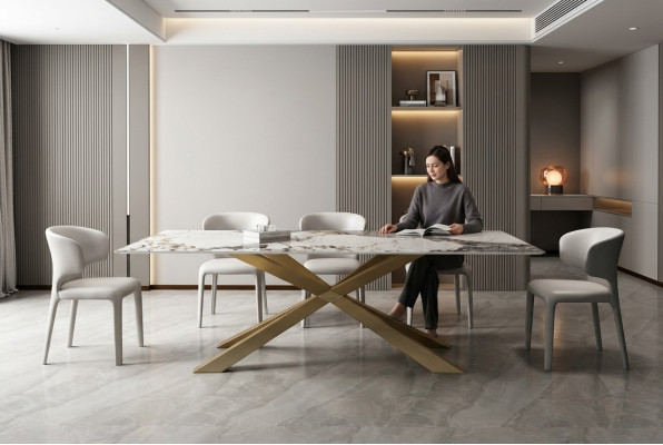 Design Wohn Tische Ess Zimmer 180x90cm Möbel Tisch Esstisch Edelstahl x beine