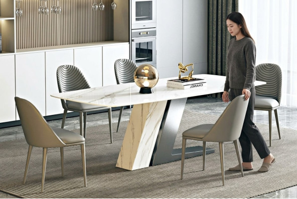 Ess Tisch Marmor Bonzen Tische Wohn Zimmer Italien Luxus Designer Edelstahl Neu