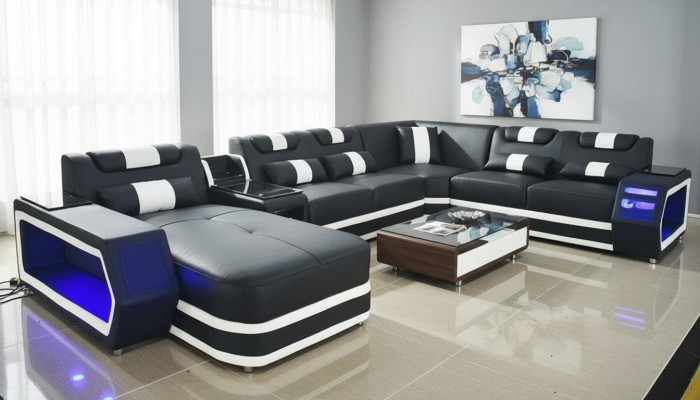 Wohnlandschaft Couch Textil Leder Sofas Polster Eckcouch Design Ecksofa U-form