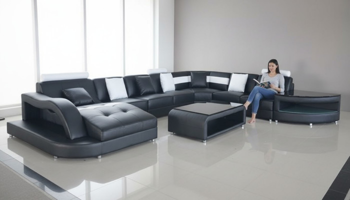 Ecksofa U-Form Wohnlandschaft Sofa Couch Polster Ecke Stoff Sofas Möbel Leder