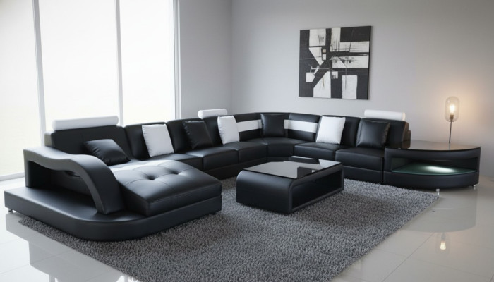 Ecksofa U-Form Wohnlandschaft Sofa Couch Polster Ecke Stoff Sofas Möbel Leder