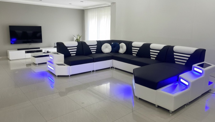 Design Modern Sofa Couch Ecksofa U-Form Ledercouch Wohnlandschaft Ecksofa