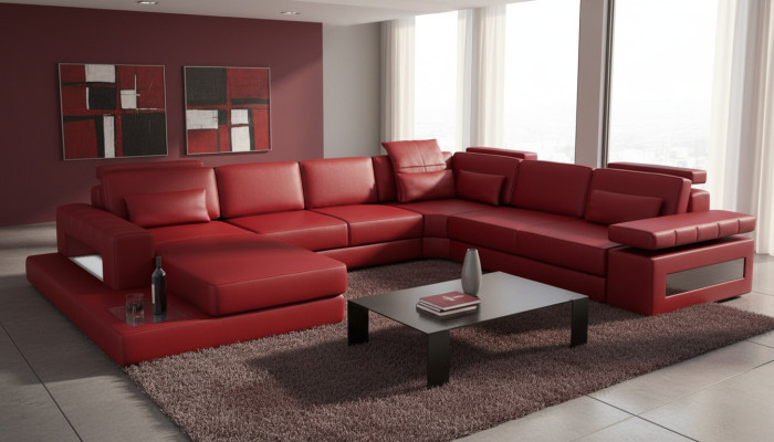 Eckcouch in U-Form aus hochwertigem Premium-Lederfaserstoff