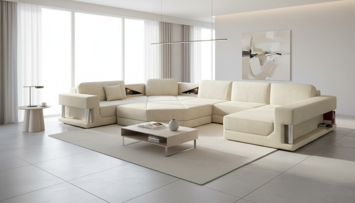 U-Form Sofa Couch Design Couch Textil Modern Polster Neu Wohnlandschaft Ecksofa