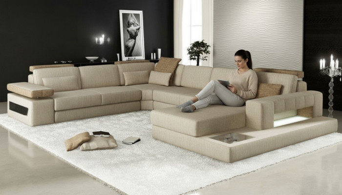 Wohnlandschaft U Form Ecksofa Sofa Couch Polster Ecke Wunderschöne XXL Stoff