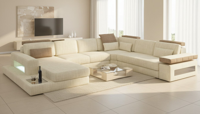 U-Form Bettfunktion Couch Design Polster Textil Eck Wohnlandschaft Ecksofa Stoff