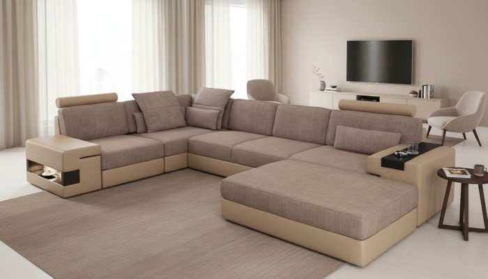 Moderne Sofa Ecke Set L-Form gepolsterte Sitze Couch Wohnlandschaft Hocker Möbel