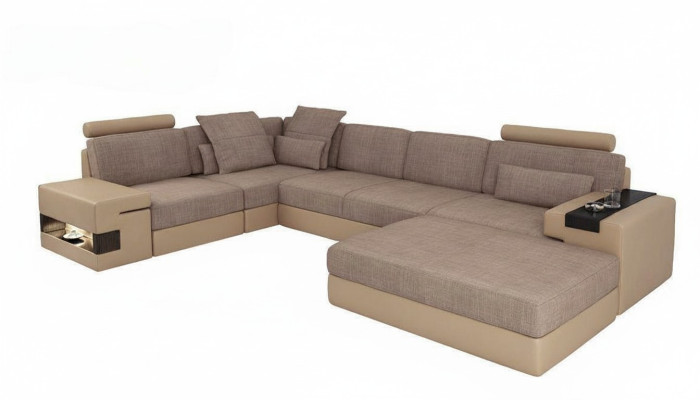 Moderne Sofa Ecke Set L-Form gepolsterte Sitze Couch Wohnlandschaft Hocker Möbel