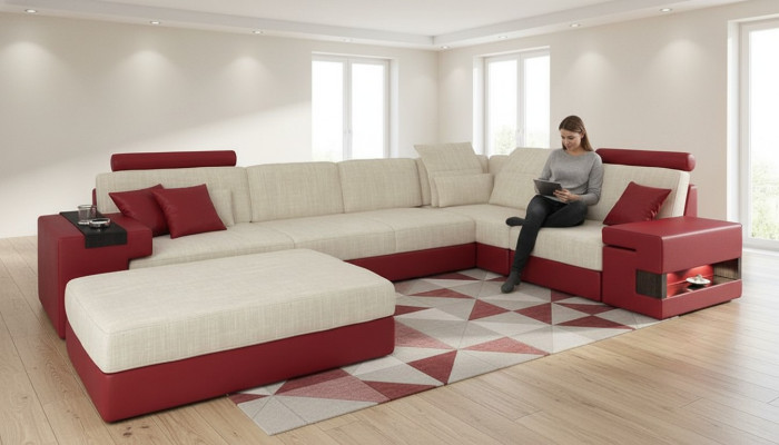 Wohnlandschaft U Form Eck Sofa Polster Couch Ecke Leder Sofa Couchen Möbel Neu