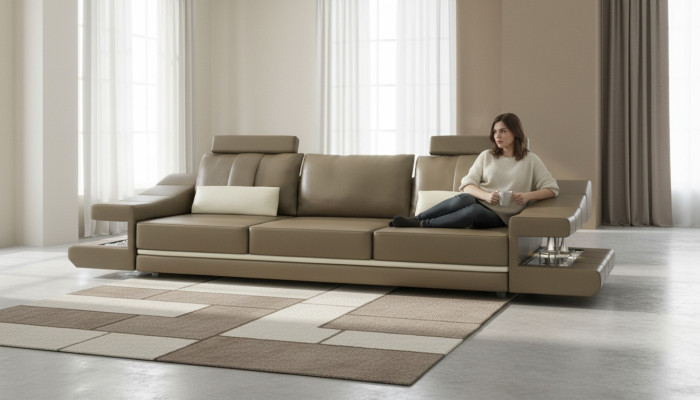 Moderne Designer Luxus Sofa 3 Sitzer Möbel Polster Leder Braun Big Sofas Couchen